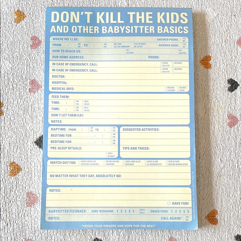 Knock Knock Babysitters info pad